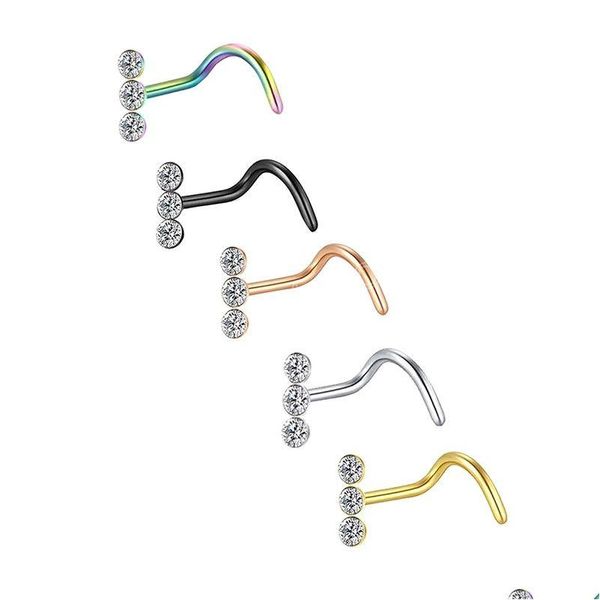 Anelli da naso Borchie Acciaio chirurgico Cz Crystal Piercing e Star Stud Anello a forma di L Stile indiano Drop Delivery Gioielli Body Dhgkt