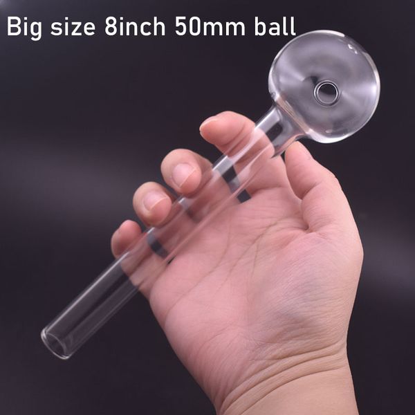 120pcs Jumbo 5cm Big Ball 8inch Tubos de queimador de óleo de vidro grosso claro pirex cachimbo para Dab Rig Bong Water Bubbler Hookah Shisha Acessórios de fumaça DHL grátis