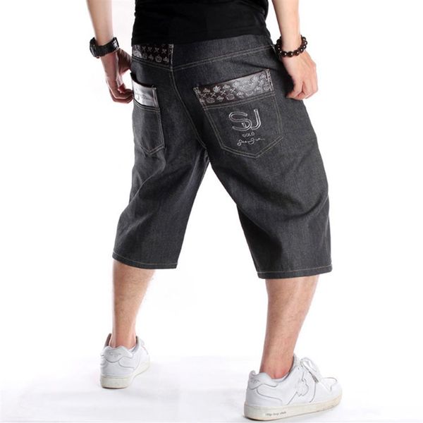 Jeans da uomo estivi Taglie forti 30-46 Gamba larga Pantaloncini neri Hip-Hop Skateboard maschile Swag Pantaloni larghi da uomo Capri Denim289Z
