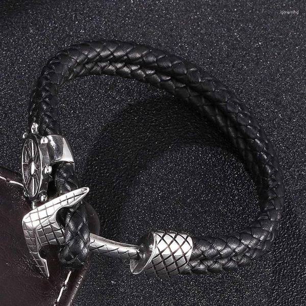 Charm Armbänder Trendy Anker Doppelschicht Armband Schwarz Leder Geflochtene Männer Edelstahl Schnalle Unisex Handgelenk Band Geschenke SP0182