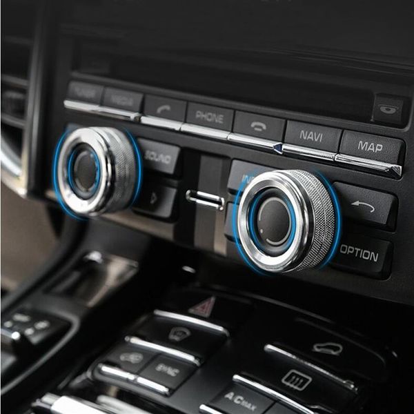 Car Styling Adesivo Cromato Interno Auto Aria Condizionata Manopole Audio Cerchio Decorativo Anelli Copertura Trim Per Porsche Macan Cayenne Pan1840