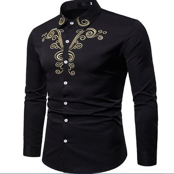 Marca de moda masculina camisa de mangas compridas topos bordado casual alta quailty camisas masculinas slim3212