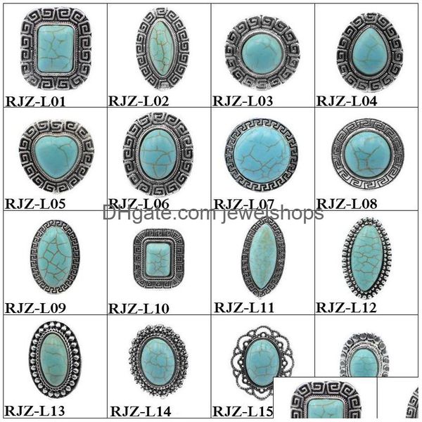 Anello solitario Anelli turchese di alta qualità 112 stili Vintage pietra naturale Moda Costume Pietra preziosa Donna Uomo Gioielli Drop Consegna Dh9Rd