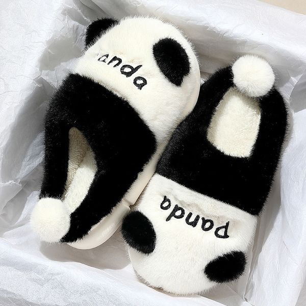 Pantofole Invernali Al Coperto Simpatico Cartone Animato Panda Donne Appartamenti Furry Casa Scarpe di Cotone Uomo Coppie Camera da Letto Caldo Peluche Scivoli Antiscivolo 230915