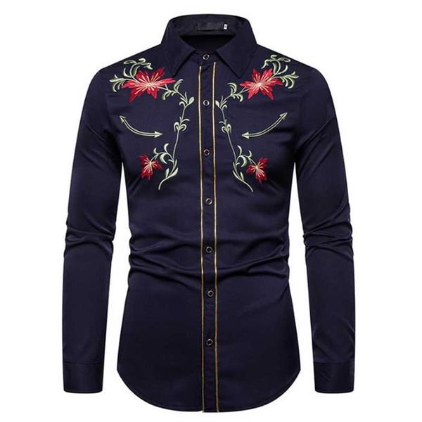 Стильная ковбойская рубашка в стиле вестерн, Мужская брендовая дизайнерская рубашка с вышивкой, приталенная повседневная рубашка с длинным рукавом, мужская рубашка для свадебной вечеринки для мужчин277t