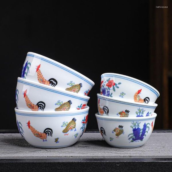 Copos de chá 1 pc multi-cor tigela de frango copo cerâmica estilo chinês doméstico tealight fazendo conjunto de ferramentas