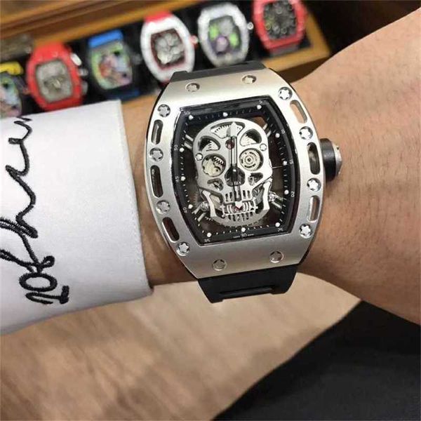 Relojes Skull Richarsmilles Barrel Luxury Rm052 Mecánico Mens Hollow Calendar Auto Sports Square Cy