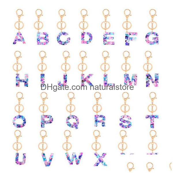 Schlüsselanhänger Lanyards 26 Initialen Buchstaben Anhänger Schlüsselanhänger für Frauen Acrylharz Schlüsselanhänger Autoschlüssel Ringhalter Tasche Charm Schmuck Crea Dhbnq