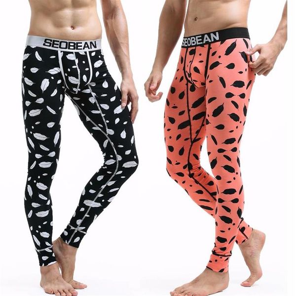 Indumenti da notte da uomo Moda casual Abbigliamento termico Uomo Leggings invernali in cotone Mutande lunghe Pantaloni termici stampati a vita bassa da uomo Under2730