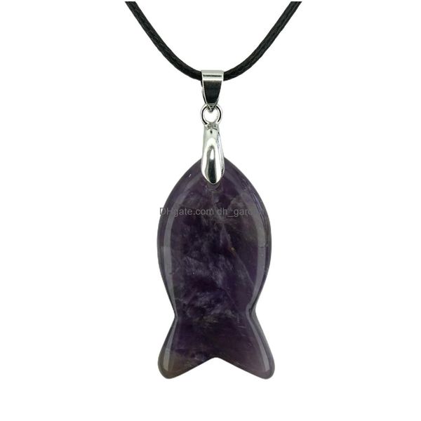 Colares Pingente Handmade Craved Gemstone Peixe Colar Para Mulheres Homens Vintage Jóias Aniversário Mães Dia Presente Mãe Esposa Dhgarden Dhn9F