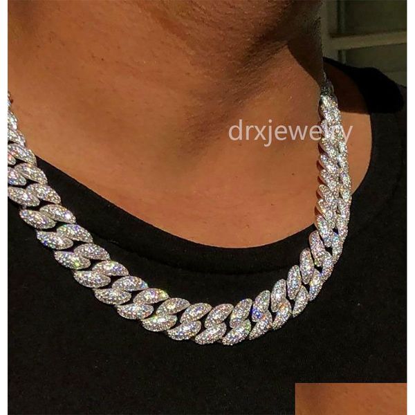 Mens 12Mm Miami Cuban Bubble Link Chain Colar Pulseiras Ice Out 14K Gold Diamond Cubic Zirconia Fill Real Icy Choker 7-22Inch Drop Delive