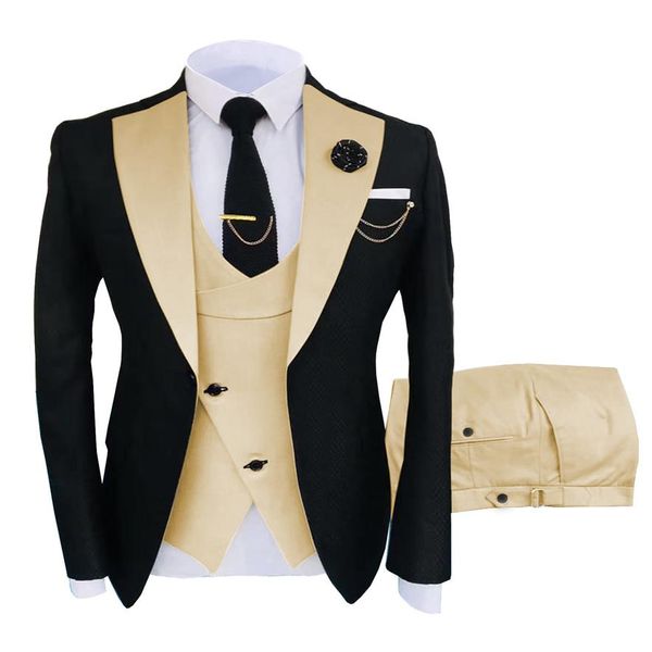 Designers de moda 3 peças terno masculino formal ternos de negócios champanhe bege smoking para casamento noivo blazer calças vest250o