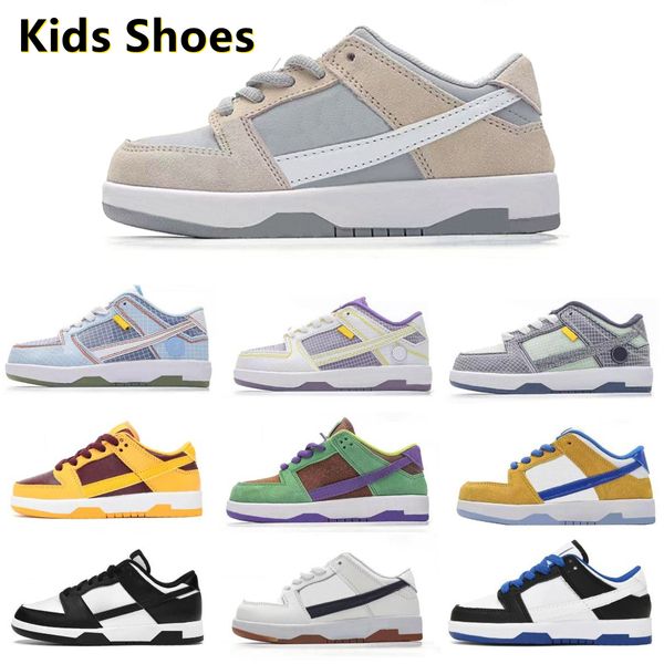 2023 Kinderschuhe Baby Kinder Sneaker Schuh Panda Weiß Schwarz Argon Court Lila Pistazie Weizen Gold Weiß Gummi Wolf Grau Game Royal University Gold Sport Sneakers