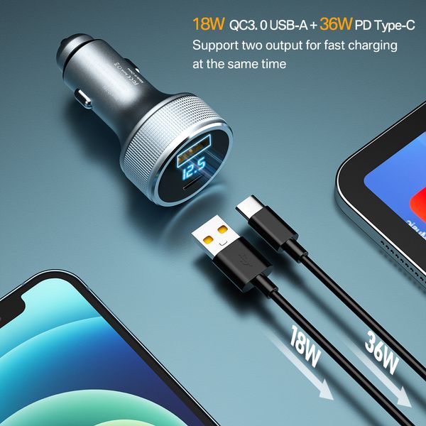 Caricabatteria da auto USB Quick Charge 3.0 PD da 54 W per iPhone 11 Pro Xiaomi 9 Huawei FCP AFC Ricarica rapida QC3.0