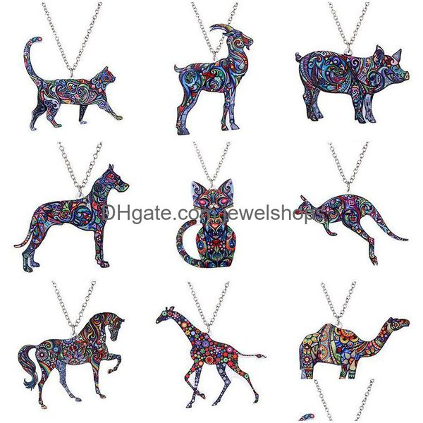 Подвесные ожерелья Colorf Двойная боковая акриловая печать кошачья собака для верблюжьей колье для верблюжьего верблюда для женщин для женского костюма