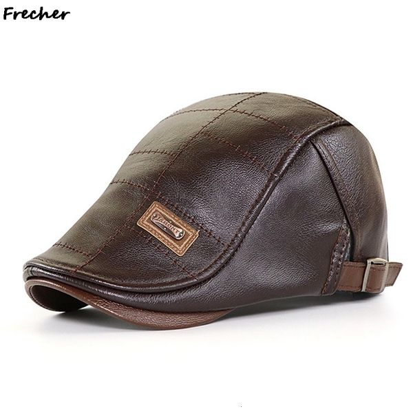 Berretti Berretto da ragazzo in pelle di livello superiore Uomo Gorras Planas Cappello con visiera a becco d'anatra Cappello autunno inverno caldo Berretto piatto Vintage Uomo Boinas Gatsby Cappelli 230915