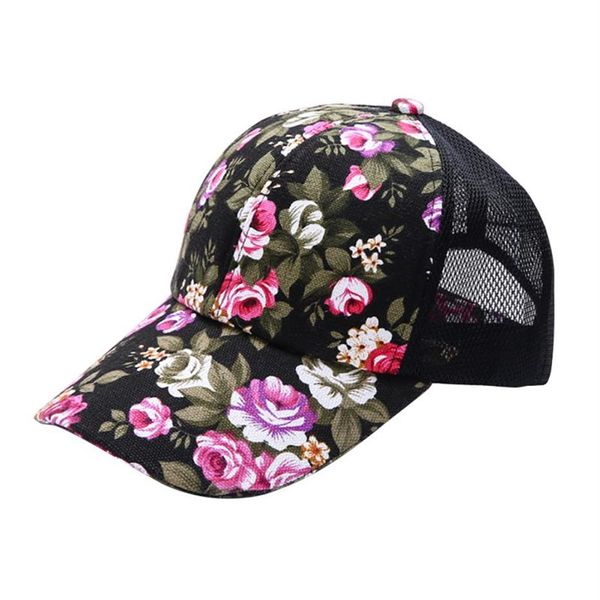 Chapéu floral feminino de verão inteiro, boné de beisebol, malha legal, esportes, lazer, viseira de sol, chapéu snapback, 6 cores, s1265v