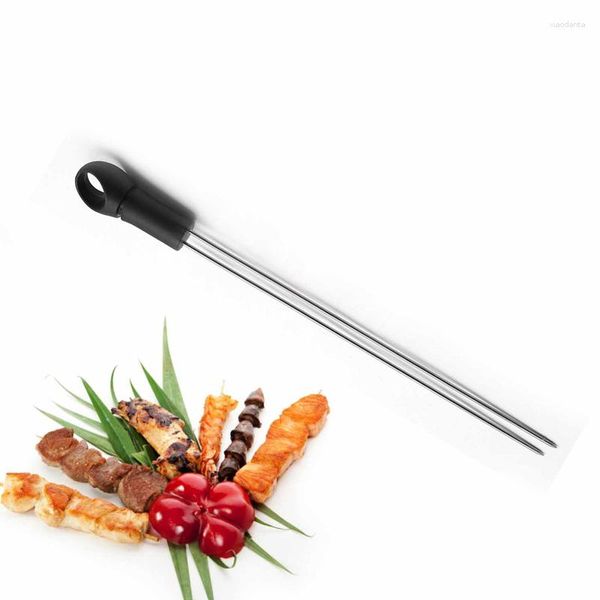 Utensili Spessore Bastoncini piatti in acciaio inossidabile con manico antiscivolo Set da campeggio per forchetta per arrosto per barbecue 5 pezzi 36 cm / 14 pollici