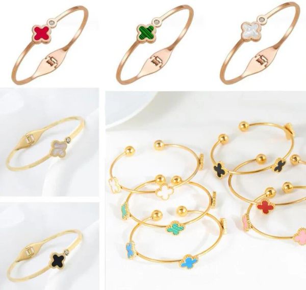 Bracciale con ciondolo a forma di trifoglio di alta qualità con 4/quadrifogli Bracciale in titanio in oro 18 carati per le donne Gioielli da sposa Regali di Natale per le donne