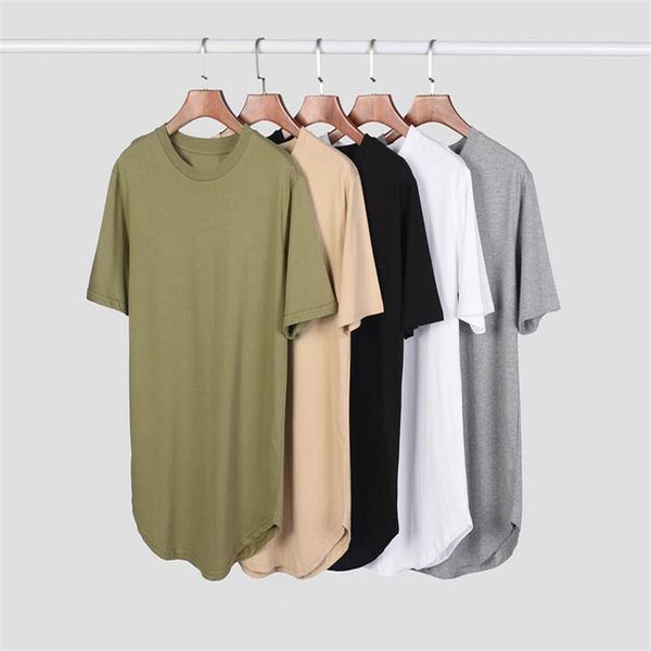 Camiseta masculina estendida streetwear camiseta roupas masculinas bainha curvada linha longa topos swag hip hop urbano blank312b