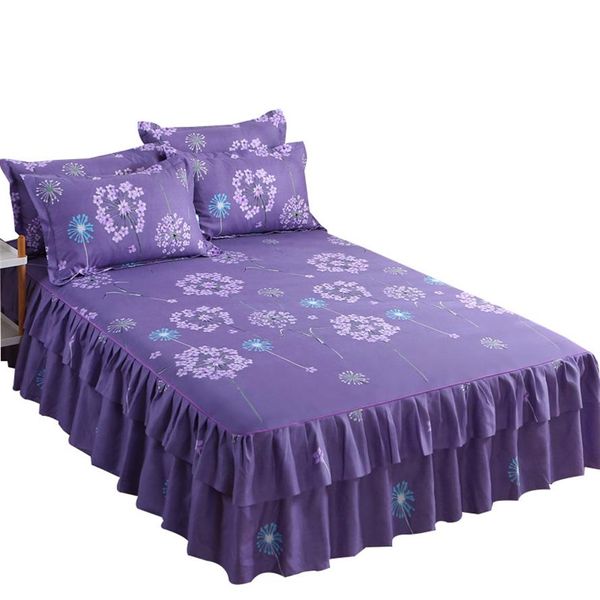 Nórdico romântico flor padrão conjuntos de cama algodão babados saia rainha cobre folha casa Decoration211t