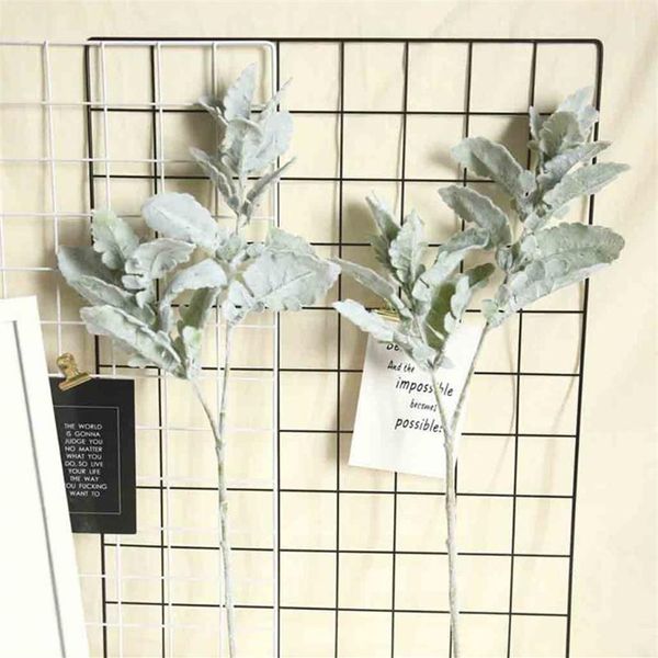 Kunstbloemen hoge kwaliteit Gevlokt Zilverblad Chrysant Zijde Lamsoor Blad Spray Groen voor Home Decor Bruiloft296H