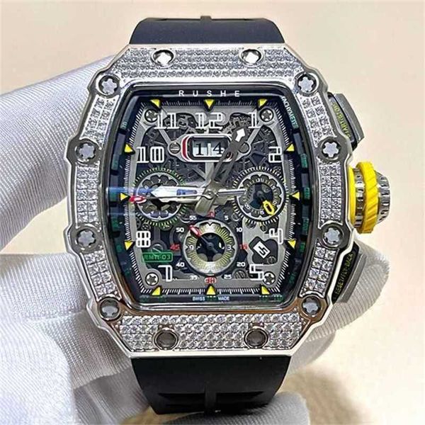 Часы Milles Richar Designer Watche Механические часы с инкрустацией бриллиантами Мужские полностью автоматические часы Rm с бочкообразным турбийоном Star Yhrz