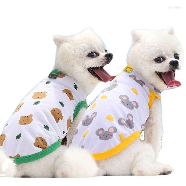 Cão vestuário dos desenhos animados gato colete roupas pet vestido filhote de cachorro teddy bonito impresso camisa gatinho francês roupas ao ar livre