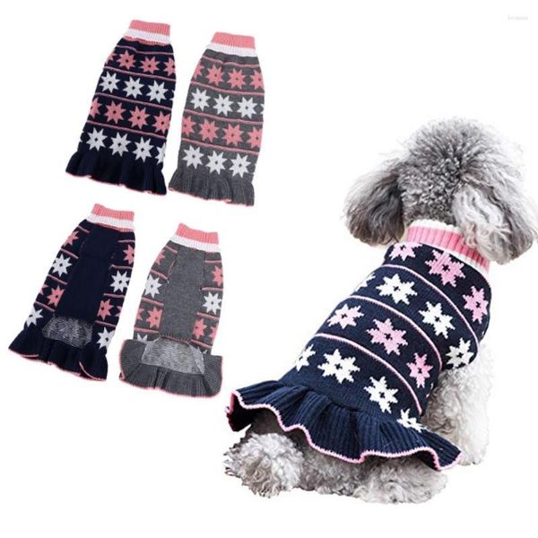 Cão vestuário inverno quente camisola vestido estrela saia pet gato roupas de malha pequena e média menina chihuahua