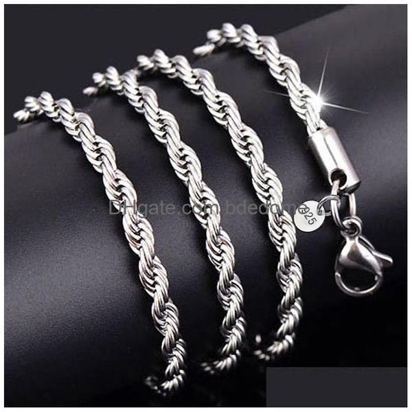 Ketten 925 Sterling Silber 2mm M Twisted Rope Chain Halsketten für Frauen Männer Modeschmuck 16 18 20 22 24 26 28 30 Zoll Drop Lieferung Dhwgi