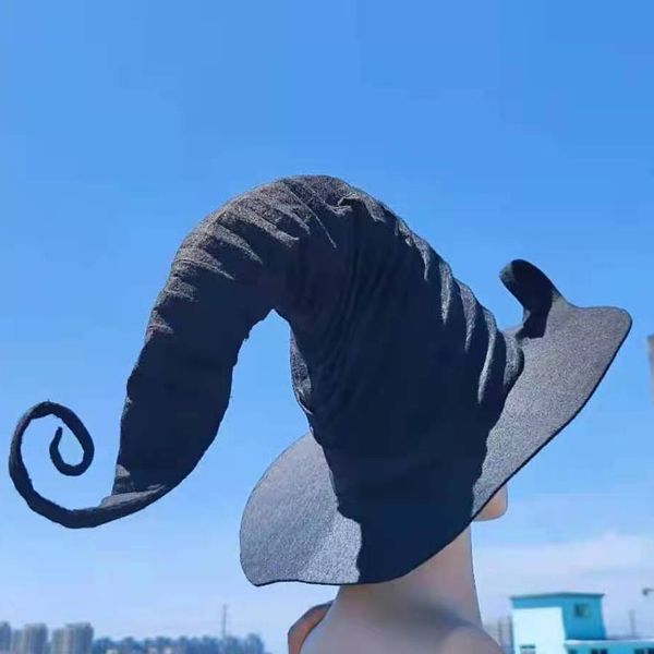 Yeni Cadılar Bayramı Siyah Büyü Cadı Şapka Üreticileri Spot Dekoratif Kavisli Örgü Kabak Baskı Sihirbazı Cadı Şapkası Siyah İpucu Sihirbaz Şapkası