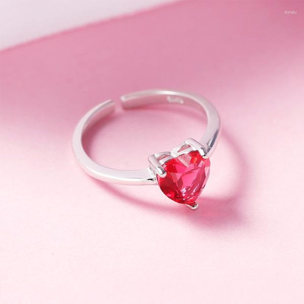 Anéis de cluster Red Zircon Smart Heart Anel Estilo Soul Jóias Bom Jewerly para Mulheres 2023 Presente em 925 Sterling Silver Super Deals