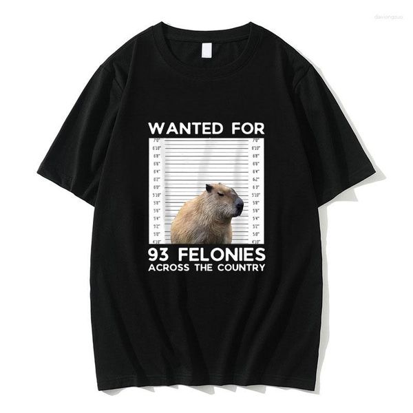 Herren T-Shirts Capybara Tassen gesucht für 93 Felonies im ganzen Land T-Shirt Männer Frauen T-Shirt aus reiner Baumwolle Mode übergroße Streetwear