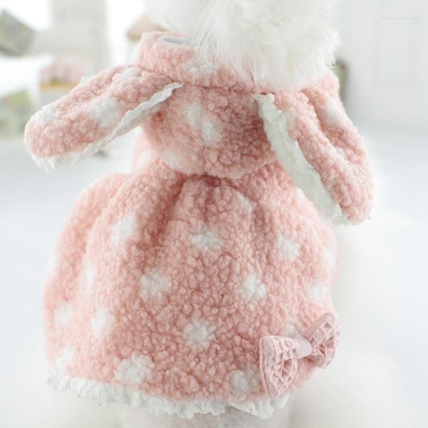 Vestuário para cães ponto rosa vestido roupas design com capuz orelha roupas gato inverno quente moda coreana doce menina kawaii produtos para animais de estimação