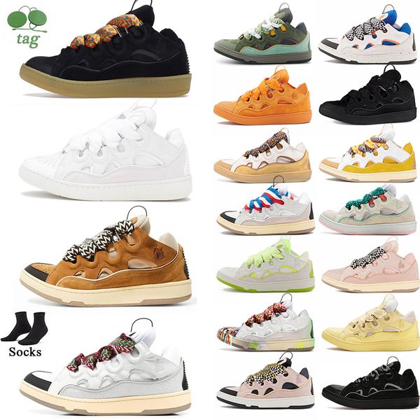 2023 Lavins Sapatos Malha Lavinscurb Sapatos Homens Mulheres Lace-up AAA + Tecido Sneaker Em Relevo Couro Curb Sneakers Bezerro Borracha Nappa Plataforma Sola Marca Sapato