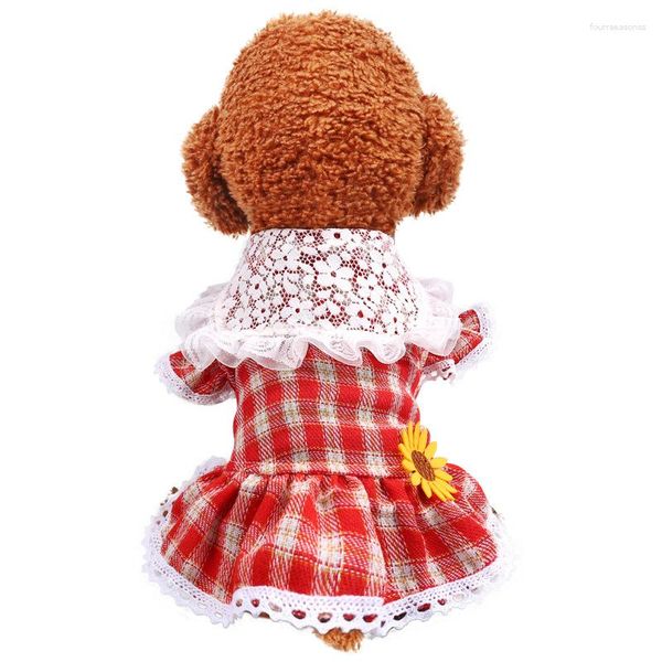 Hundebekleidung 2023 Welpen-Sommerkleider für Hunde, Kleidung, Sonnenblumen-Rot, Karo-Rock, Kleid, Prinzessin, Mantel, Heimtierbedarf