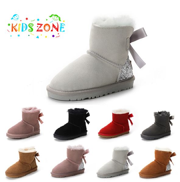 Stivali per bambini Designer Tasman Scarpe per bambini Pelliccia di castagna Pelle di pecora Shearling Tazz Muli Ragazza Ragazzo Ultra Mini Pelle scamosciata Comoda scarpa con plateau autunno inverno