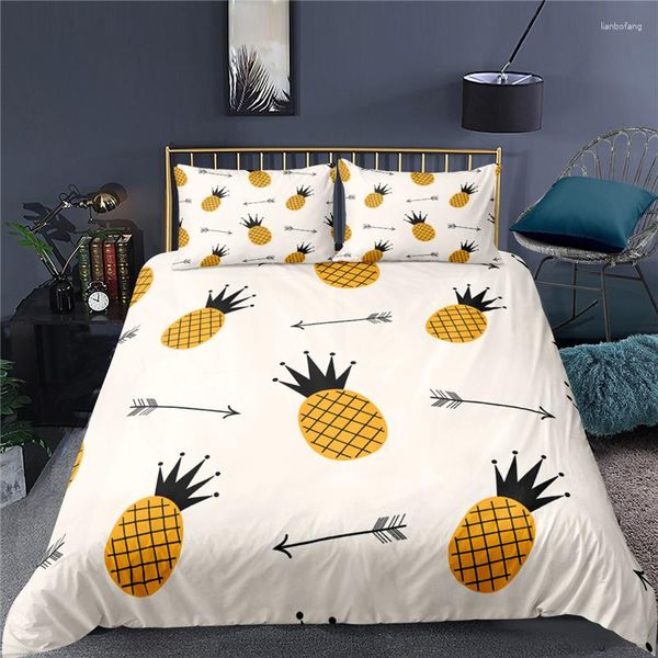 Комплекты постельного белья, домашний текстиль, роскошный 3D принт с ананасом, 3 шт., удобный пододеяльник, наволочка, яркий фруктовый узор, дышащий, мягкий
