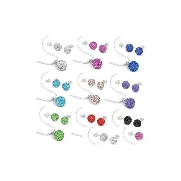 Orecchini Collana 10Mm Miglior Nuovo Klhsf Mix Colore Nero Bianco Moda Cristallo Set Ciondolo Orecchini a bottone Gioielli C016 Set di consegna a goccia Dhast