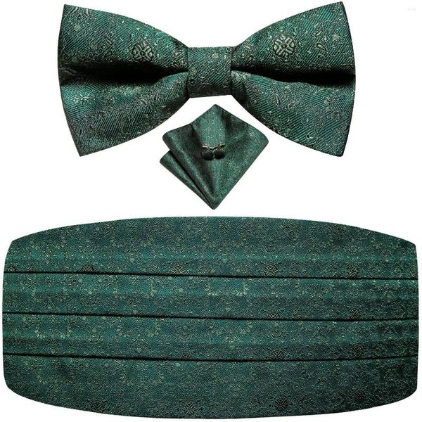 Cintos Hi-Tie Silk Verde Floral Mens Cummerbunds Vintage Jacquard Bowtie Hanky Abotoaduras Cummerbund Belt Corset para eventos de casamento masculino