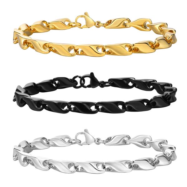 Handgefertigtes Gliederkettenarmband aus Edelstahl für Männer und Frauen, Schmuck, 6,4 mm, 8,3 Zoll, Silber, vergoldet, n1549