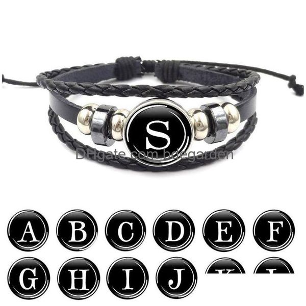 Braccialetti con ciondoli Nuova lettera iniziale 18 mm Vetro Tempo Gemma Cabochon Zenzero Bottone a pressione 26 Alfabeto Bracciale per donna Uomo S Gioielli di moda Dhhcz