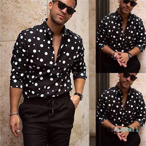 moda-Polka Dot Camicia da uomo firmata Autunno manica lunga Casual Camicie eleganti da uomo Stile Homme Abbigliamento2218