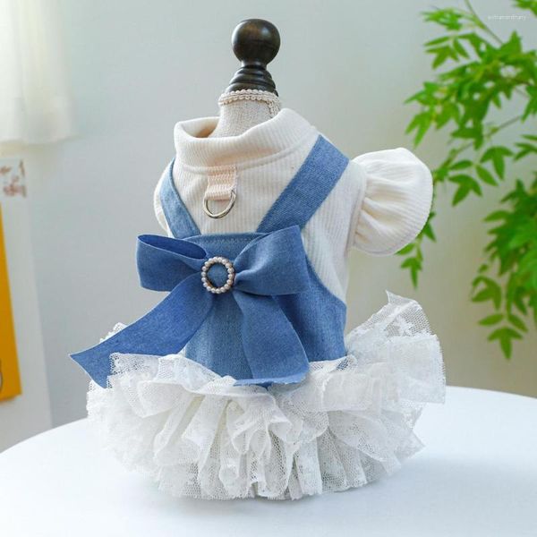 Vestuário para cães Vestido para animais de estimação com decoração de arco grande elegante pérola princesa fácil de usar tração para pequenos passeios