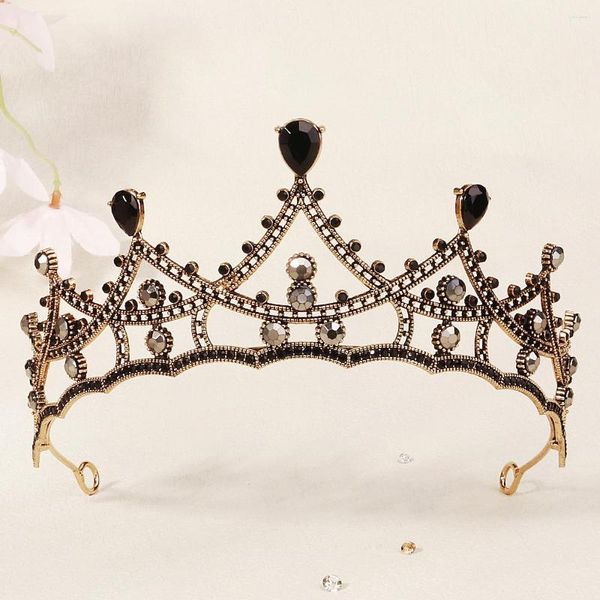 Grampos de cabelo Effly preto strass estilo barroco tiara e coroa para casamento mulheres noiva cristal ouro quadro headwear presente de feriado amigo