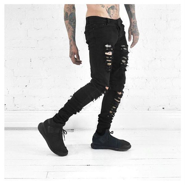 Tutto il 2016 nuovi jeans da uomo jeans strappati per uomo skinny Distressed slim designer biker hip hop swag nero jeans slim315s