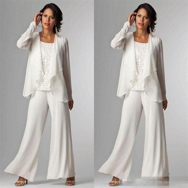 Pantaloni eleganti per la madre della sposa in chiffon avorio eleganti Abiti da cerimonia per gli invitati al matrimonio Taglie forti Abito da sera economico su misura per lo sposo Mo225J