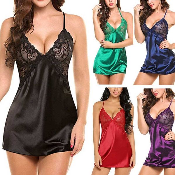 Set sexy Donna Camicia da notte sexy Lingerie Pizzo Raso di seta Indumenti da notte Sesso Hot Erotic Top Biancheria intima Camicia da notte Babydoll Pigiama Costume esotico 230808