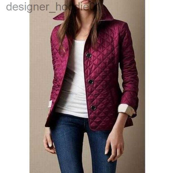 Mulheres Down Parkas Reino Unido Mulheres Jaquetas Acolchoadas Terno Inglaterra Brit Jacket Blazers Single Breasted Londres Casaco Slim Manga Longa Senhoras Xadrez Outwear Roxo L230915