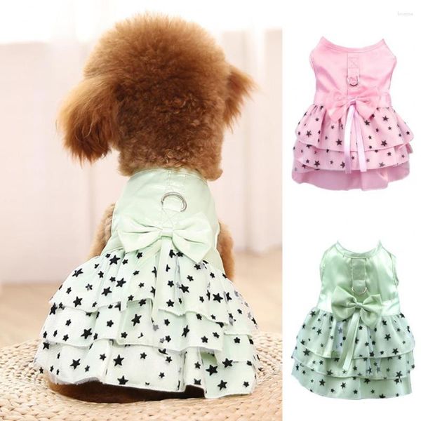 Abbigliamento per cani Gonna leggera per animali domestici Abito traspirante con decorazione a stella a cinque punte Bella rete di pizzo per esterni